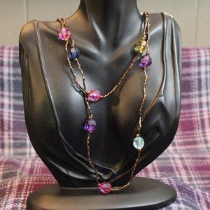 Extra Long Acrylic and Glass Beaded Necklace
